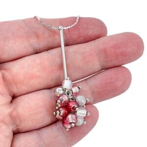 Pink Italian Murano Glass Cluster Pendant | Sterling Silver 925 Necklace 15.5"